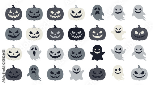 Fotografía Circular ghost and jack-o-lantern pumpkin faces.