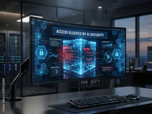 Computer monitor displaying ai security access message