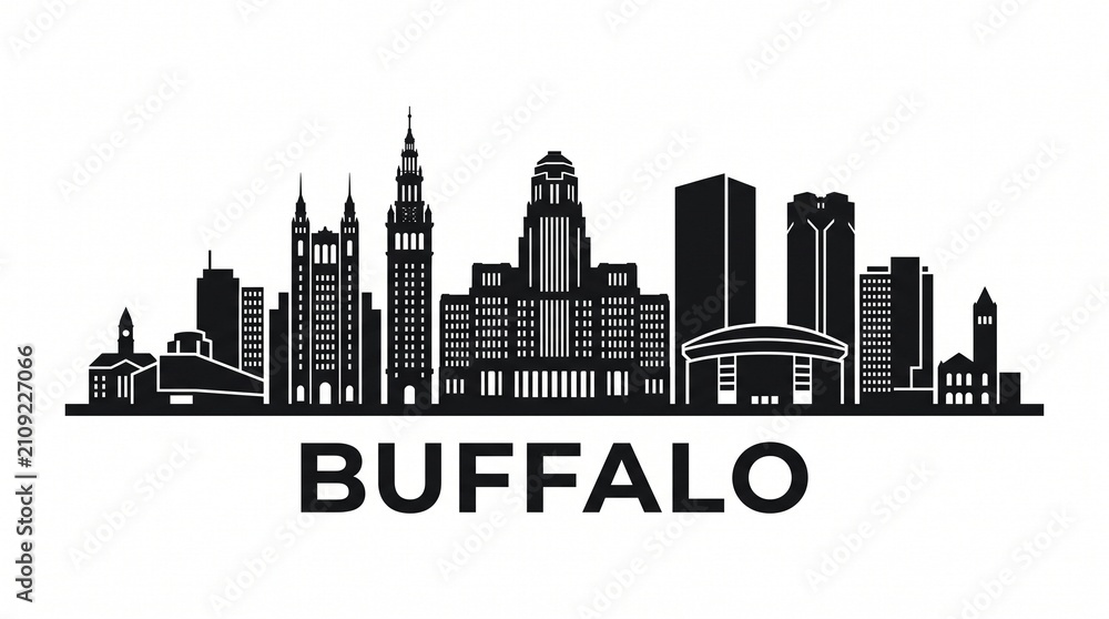 Obraz premium Buffalo new york skyline silhouette with city name text