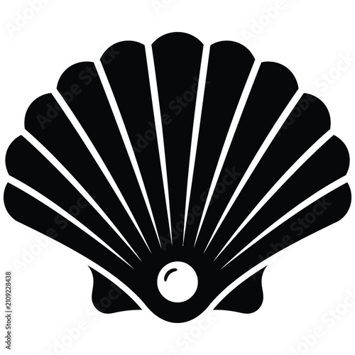 Photos Black and white illustration of a scallop shell with pearl  simple graphic desig