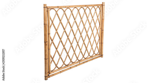 Obraz na płótnie Traditional diagonal wooden grid lattice fence panel isolated on transparent bac