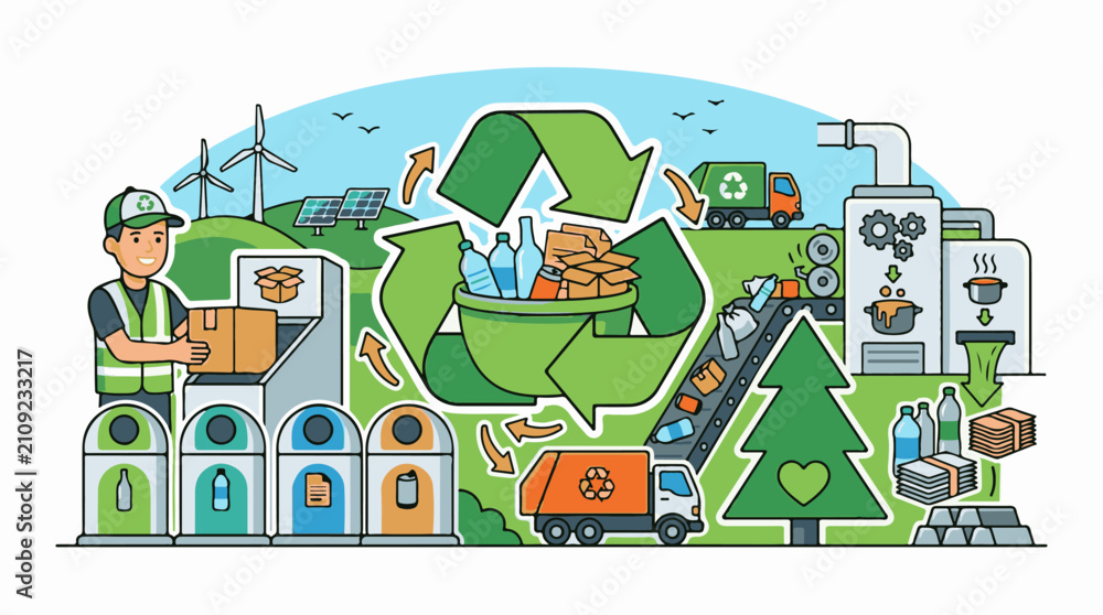 Fototapeta premium Depicting the recycling process with industry energy and environmental elements