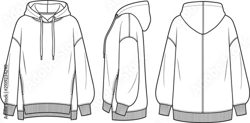 Quadro su tela Unisex oversized drawstring pullover hoodie drop shoulder side slit fashion flat