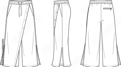 Foto Womens asymmetrical wrap wide leg pants elastic drawstring waist snap buttons he