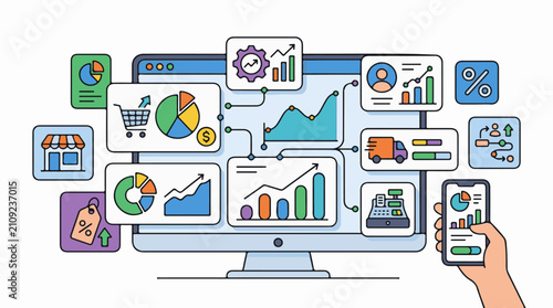 Digital data visualization and business analytics concepts
