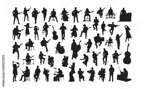 Konstfotografi Large collection of musician silhouettes playing various musical instruments in