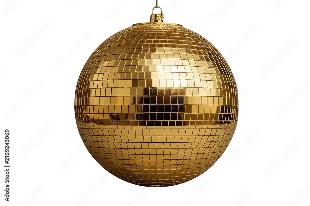 Fototapeta premium Golden disco ball reflecting light creating festive atmosphere for party, celebration, and nightlife events