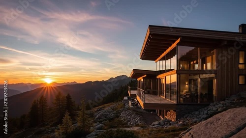 Modern Mountain Home at Sunset - A Luxurious Retreat.