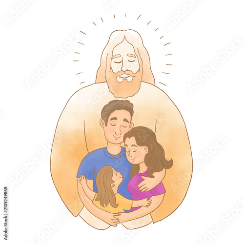 Obraz na plátně Jesus love my family, Family united in Christian love.