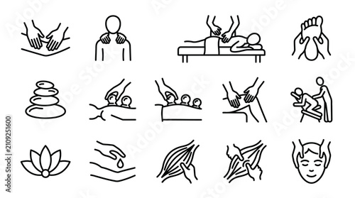 Spa Massage Icons Set: Wellness, Therapy, Body Care, Relaxation & Health Treatments