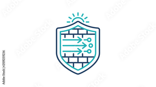 Digital security shield with brick wall and arrows icon