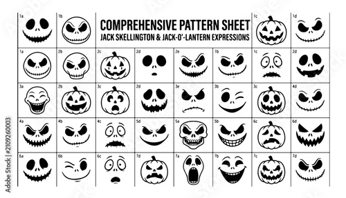 Halloween jack-o-lantern face patterns and expressions