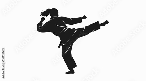 Martial artist executes a high side kick with precision and balance in a dynamic athletic movement.
