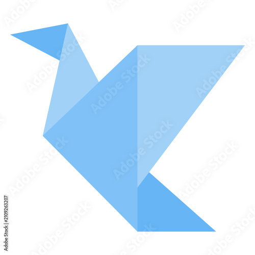Blue Origami Bird Vector Illustration | Minimal Paper Crane Geometric Icon Design