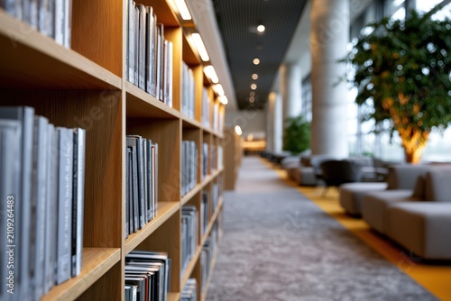 Academic library hall with book shelves