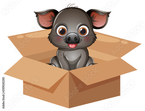 Cute Cartoon Baby Wild Boar Sitting Inside an Open Cardboard Box