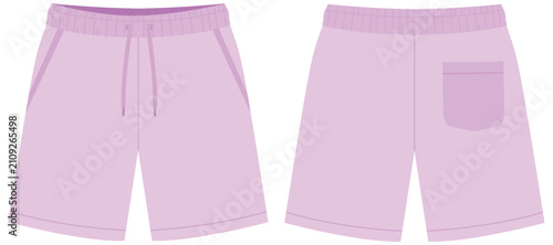 Technical Vector Illustration of Men's Casual Shorts in Pastel Purple