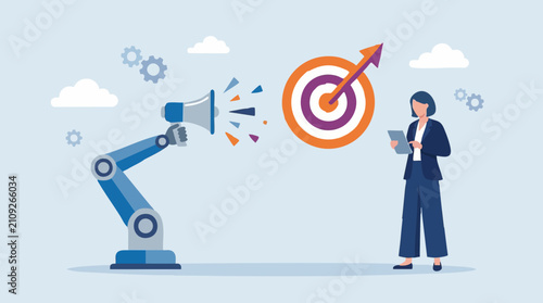 Robotic arm marketing automation and business strategy with technology