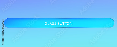  Modern glass UI button with transparent morphism effect and blue neon glow, perfect for futuristic interface design and digital applications with glossy liquid frame elements.
