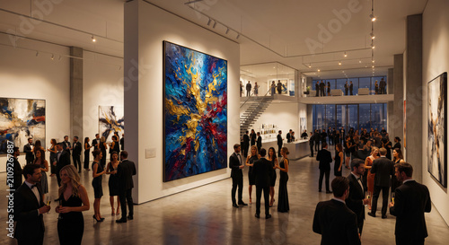 Modern Luxury Art Gallery with Minimalist Walls and Abstract Painting