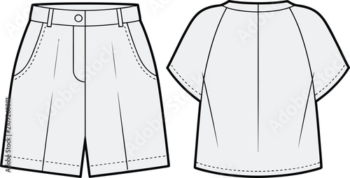 Tableau sur toile Fashion technical illustration women's bermuda shorts and loose fit tee