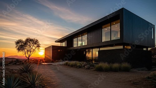 Modern Desert Home at Sunset - Architecture and Landscape.