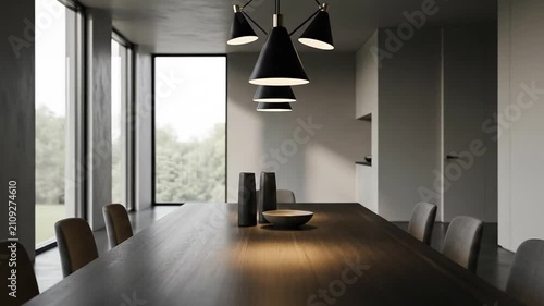 Modern Dining Room Interior Design with Natural Light and Minimalist Decor.