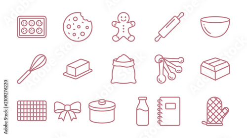 Photos Collection of baking and cooking icons in a simple line art style, perfect for recipes and culinary themes