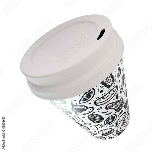 Realistic Coffee Cup ,with Hand Drawn Doodle Texture 3D Render, 