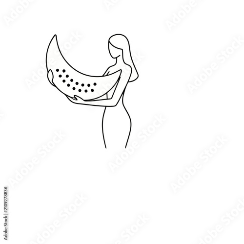 Woman holding a crescent moon shape with dots
