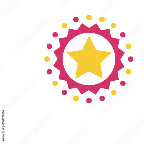 Yellow star in a pink and yellow circular badge