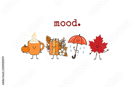 Cute Animated Fall Elements Coffee Umbrella Mood Sublimation Design
