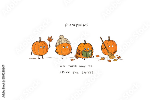 Cute Pumpkins Spice Lattes Fall Sublimation Design