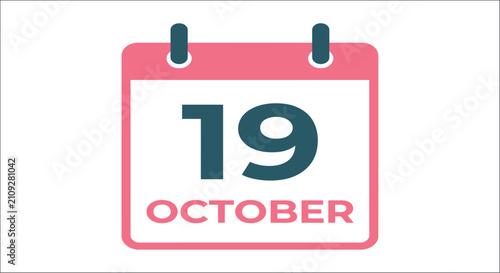 Cuadro en lienzo Calendar page with the nineteenth day of october flat vector illustration on a w