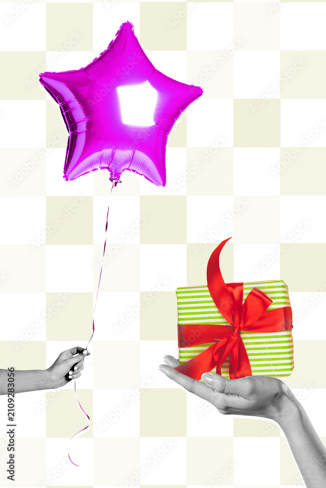 Fototapeta premium Celebration for a birthday with colorful balloon and gift exchange at a joyful party