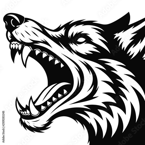Canvastavla Angry wolf head roaring with sharp teeth illustration