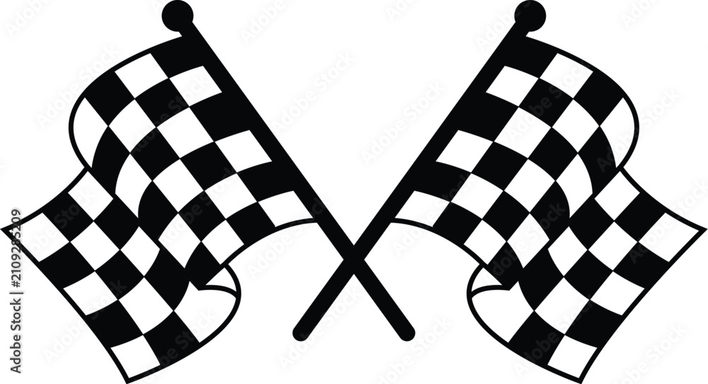 Obraz premium Crossed black and white checkered racing flags icon isolated on white background.