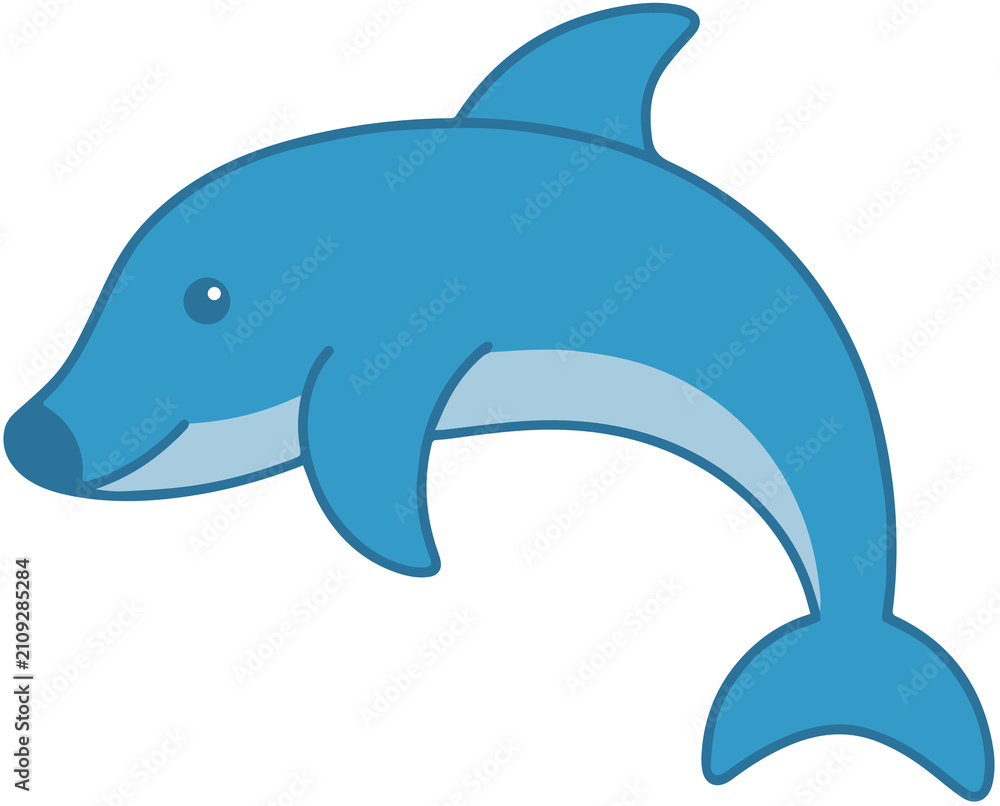 Fototapeta premium Cute Dolphin Transparent PNG, Blue Marine Mammal Mascot Ocean Life Illustration for Kids