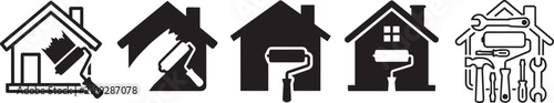 Set of home renovation and repair icons, house painting and construction tools set vector. Vector illustration. Set icon. Set vector. Icons.