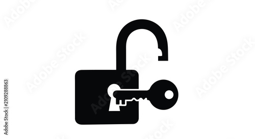 Padlock And Key Silhouette On White Background