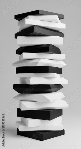Abstract Stack of Black and White Geometric Shapes.