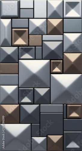 Geometric Abstract Pattern of Textured Square and Rectangular Tiles.