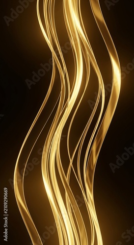 Abstract Golden Light Waves Flowing Gracefully on Dark Background.