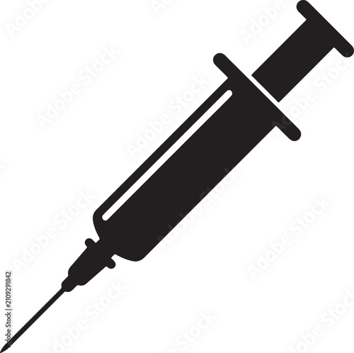 Tableau sur toile Black and white silhouette of a medical syringe, of a hypodermic needle for vacc