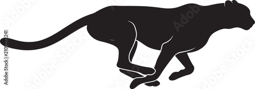 Canvas Print Black silhouette of a running cheetah, of a fast big cat in motion, side profile