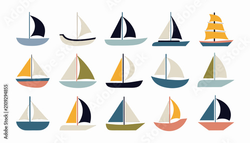 Foto Collection of colorful sailing boats and yachts flat design