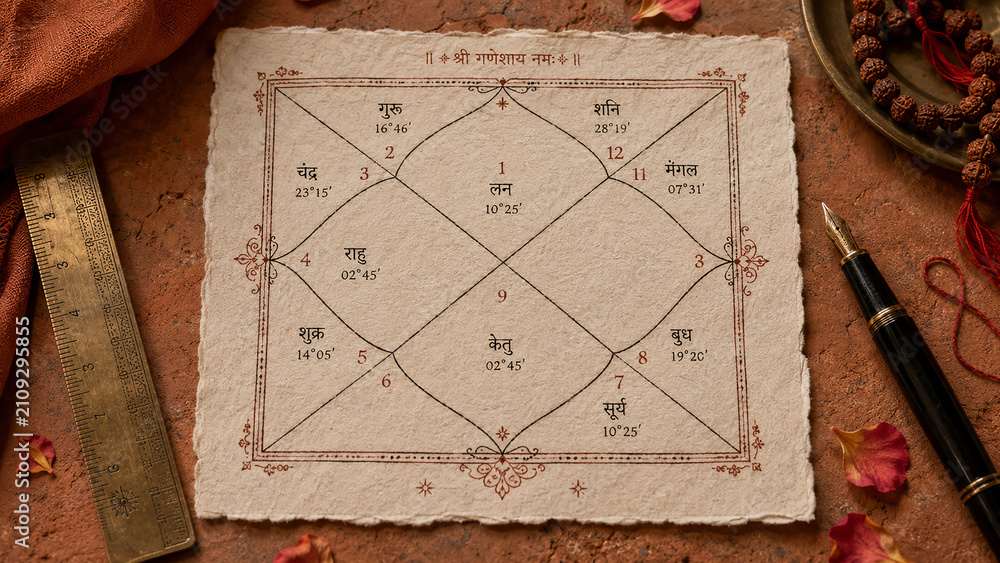Fototapeta premium Vedic Natal Chart on Table