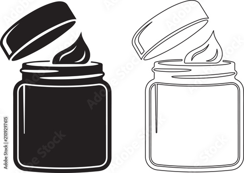 Foto Two stylized jars of cream with lids open showing product isolated on transparen