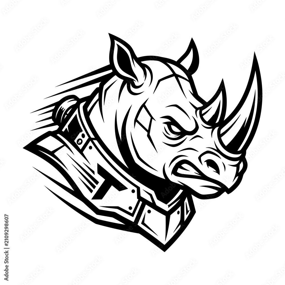 Fototapeta premium Armored cyber rhinoceros head mascot vector art.