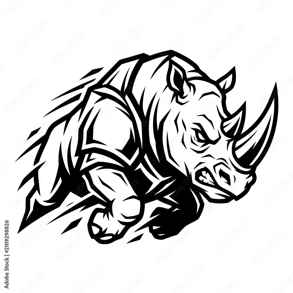 Obraz premium Armored rhino mascot logo in charging pose.